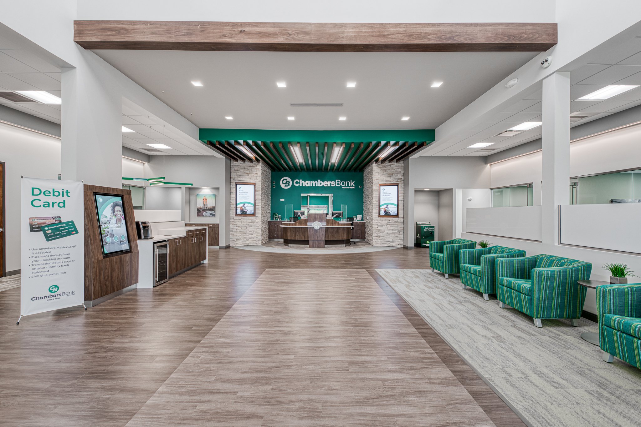 Chambers Bank teller tower and lobby